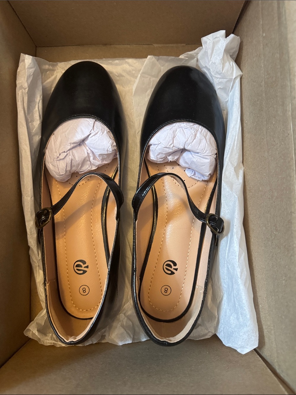 Classic Black Mary Jane Flats - Size 8, new in box